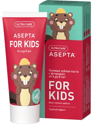 Зубная паста детская Асепта for Kids гелевая со вкусом спелого арбуза тройной эффект от 4 до 8 лет, от кариеса 50мл / уход за полостью рта