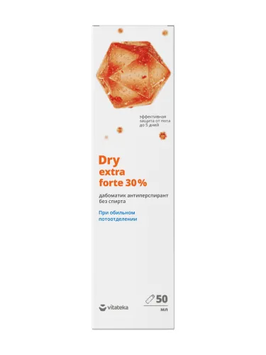 Vitateka / Витатека Dry extra forte Дезодорант антиперспирант без спирта от обильного потоотделения на водной основе дабоматик 30% 50мл