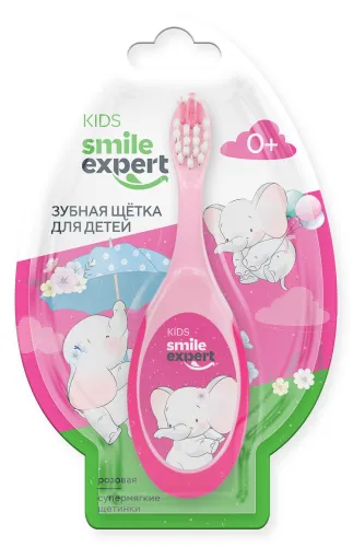 Детская зубная щетка Smile Expert / Смайл Эксперт Kids от 0+ лет с мягкой щетиной розовая с прорезывателем / гигиена полости рта
