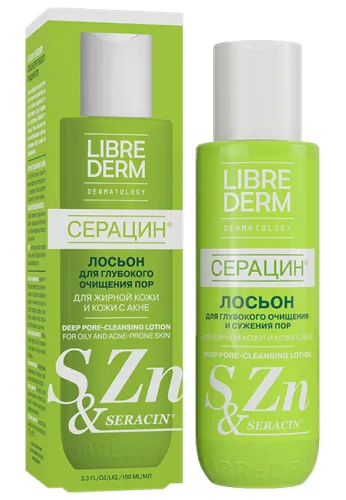 Librederm / Либридерм Лосьон для лица очищающий Серацин для глубокого очищения пор, для жирной кожи и кожи с акне 100мл / тоник