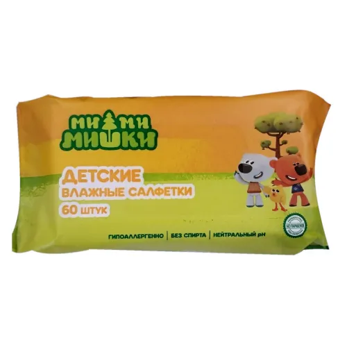 Влажные салфетки детские гипоаллергенные, 60шт. / гигиена и уход
