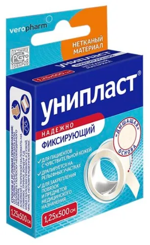 Унипласт Пластырь фиксирующий нестерильный белый на нетканой основе 1.25х500см в упаковке 1шт. / лейкопластырь рулонный
