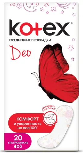 Kotex / Котекс Прокладки женские гигиенические Deo ежедневные, ультратонкие, ароматизированные, 1 капля 20шт. / средство личной гигиены