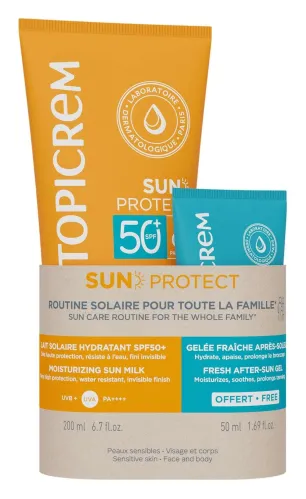 Topicrem / Топикрем Sun Protect Набор косметический для детей с 3 лет для ухода за кожей: молочко солнцезащитное SPF50+ 200мл, желе после загара 50мл
