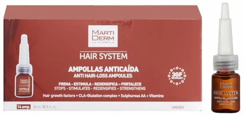 Martiderm / Мартидерм Hair System Сыворотка для волос против выпадения с молочной кислотой, в упаковке 14 ампул по 3мл / уходовая косметика