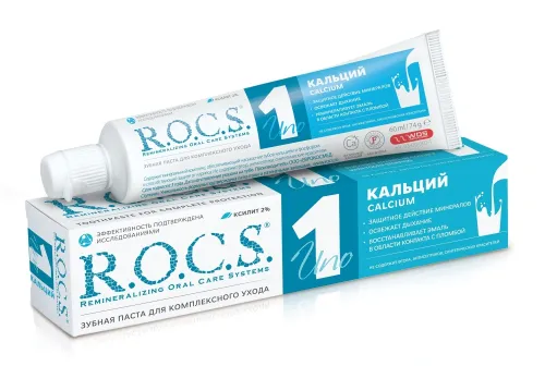 Зубная паста R.O.C.S. / Рокс Uno calcium для активного укрепления эмали 74г / уход за полостью рта