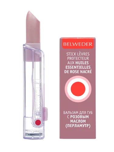 Belweder / Бельведер Бальзам для губ перламутр прозрачный с розовым маслом 4г / гигиеническая помада