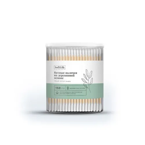 Ватные палочки SoftLife Пемиум, 150шт, деревянная основа