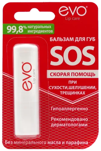 Evo / Эво Бальзам для губ питательный SOS с целебными маслами, натуральный 2.8г / гигиеническая помада