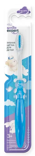 Детская зубная щетка Smile Expert / Смайл Эксперт Kids Мишка от 3+ лет с мягкой щетиной голубая / гигиена полости рта