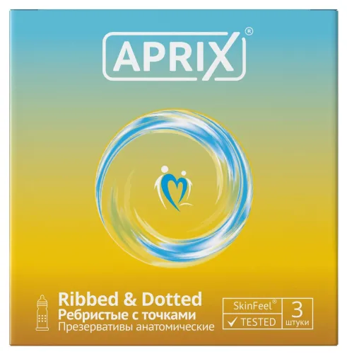 Презервативы Aprix / Априкс Anatomic Ribbed & Dotted анатомические ребристые с точками из латекса со смазкой 3шт.