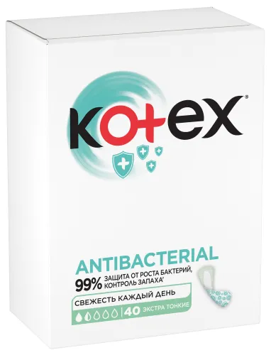 Kotex / Котекс Прокладки женские гигиенические Bio-Care ежедневные с антибактериальным слоем внутри экстра тонкие 1.5 капли 40шт. / средство личной гигиены