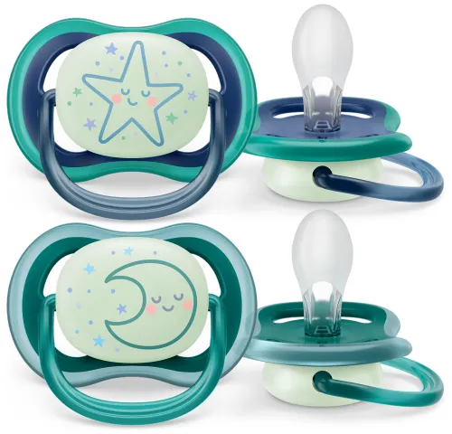 Пустышка для новорожденных Philips Avent / Филипс Авент Ultra Air Nighttime от 6-18 месяцев силиконовая в упаковке 2шт. / соска ортодонтическая с футляром для хранения