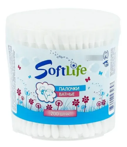 SoftLife / СофтЛайф Ватные палочки гигиенические, хлопок, банка круглая, 200шт. / средства личной гигиены