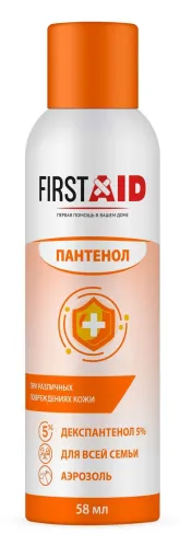 First Aid / Ферстэйд Пантенол пена для тела при различных повреждениях кожи заживляющий флакон, 58мл / защитный спрей от солнца