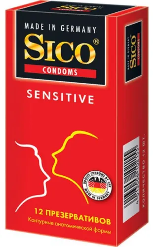 Презервативы Sico / Сико Sensitive контурные анатомической формы из латекса с силиконовой смазкой 12шт.