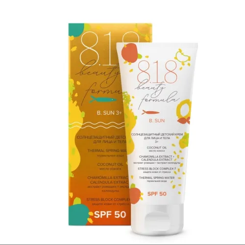 8.1.8 beauty formula / 8.1.8 Бьюти Формула Estiqe Детский солнцезащитный крем для лица и тела SPF-50 с экстрактом календулы и ромашки, водостойкий, 75мл / средство от солнца