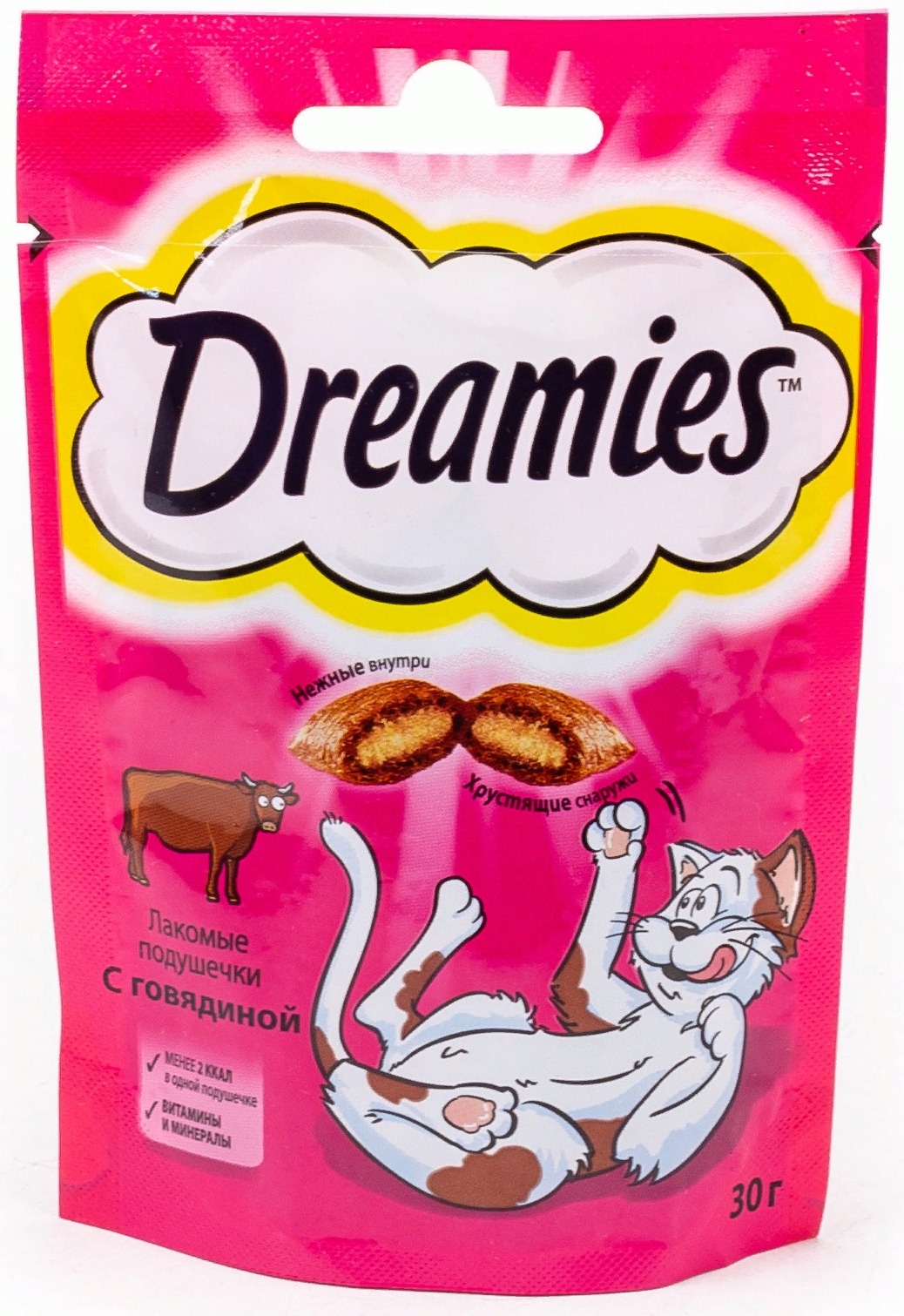 Лакомство для кошек Dreamies / Дримс хрустящие подушечки с говядиной, 30г / зоотовары