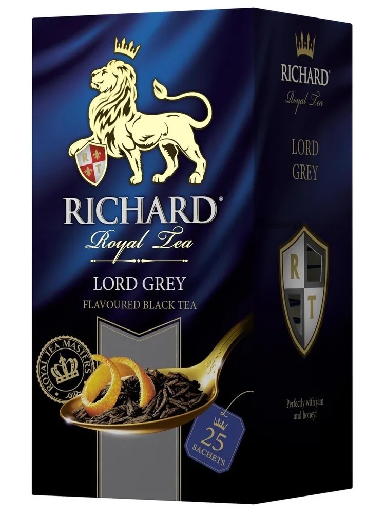 Чай черный Richard / Ричард Lord Grey цейлонский с ароматом бергамота и цедрой лимона пакетированный 50г 25шт. / горячие напитки