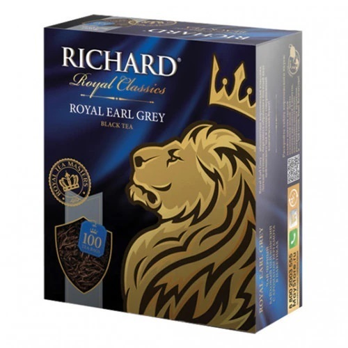 Чай черный Richard / Ричард Royal Earl Grey с ароматом бергамота пакетированный 200г 100шт. / горячие напитки