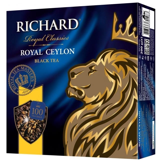 Чай черный Richard / Ричард Royal Ceylon цейлонский пакетированный 200г 100шт. / горячие напитки