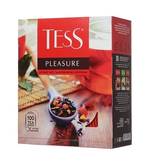 Чай черный Tess / Тесс Pleasure с шиповником и яблоком пакетированный 150г 100шт. / горячие напитки