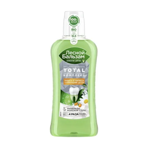 Ополаскиватель для рта Лесной бальзам TOTAL Комплекс с морской солью, ромашкой и облепихой флакон 400мл / для укрепления зубов и десен