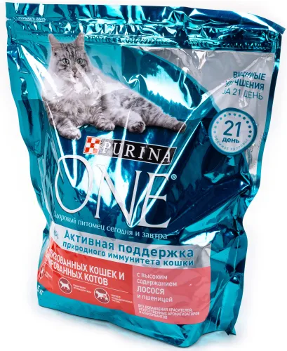 Корм сухой для кошек Purina One / Пурина Ван стерилизованных и кастрированных котов с лососем и пшеницей, хрустящие гранулы, 1.5кг / зоотовары