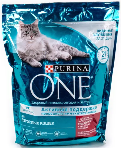 Корм сухой для кошек Purina One / Пурина Ван c говядиной и цельными злаками, хрустящие гранулы, 750г / зоотовары