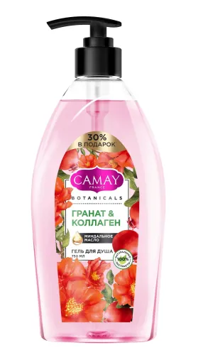 Camay / Камей Botanicals Гель для душа Гранат & коллаген с миндальным маслом без парабенов 750мл