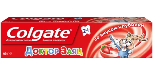 Зубная паста детская Colgate / Колгейт Доктор Заяц со вкусом клубники от 2 лет тюбик 50мл / уход за полостью рта