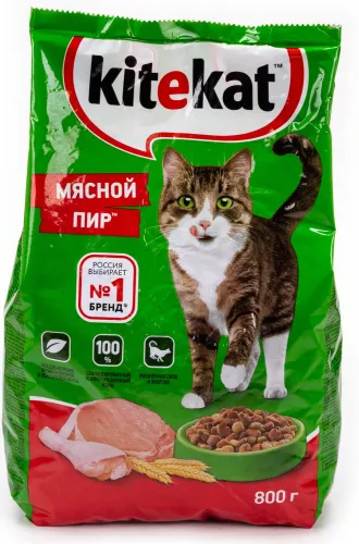 Корм сухой для кошек Kitekat / Китикет Мясной пир, 800г / зоотовары