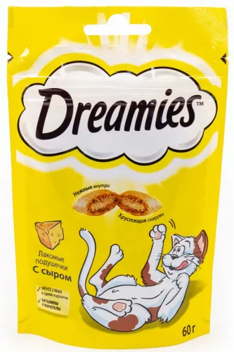 Лакомство для кошек Dreamies / Дримс хрустящие подушечки с сыром, 60г / зоотовары