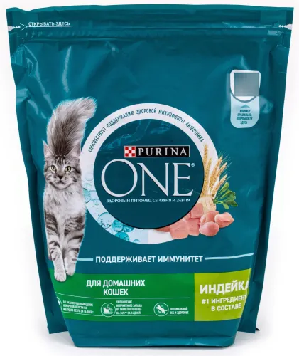 Корм сухой для кошек Purina One / Пурина Ван c индейкой и цельными злаками, хрустящие гранулы, 750г / зоотовары