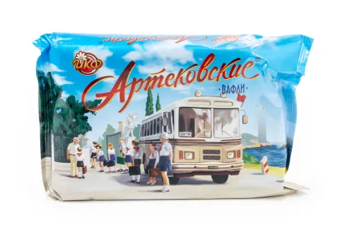 Вафли Йошкар-Олинская кондитерская фабрика Артековские с нежной начинкой с какао-порошком между хрустящими слоями вафель, 200г / кондитерские изделия