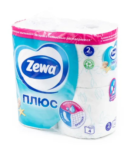 Туалетная бумага Zewa / Зева Плюс Океаническая свежесть 2-слойная, белая с цветным тиснением и перфорацией, ароматизированная, 4рулона / личная гигиена