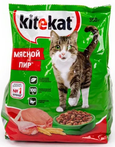 Корм сухой для кошек Kitekat / Китикет Мясной пир, хрустящие гранулы, 350г / зоотовары
