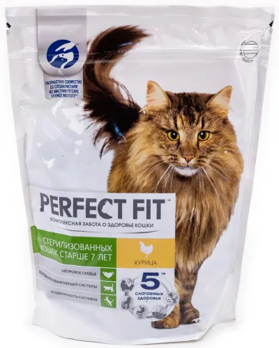 Корм сухой Perfect Fit / Перфект Фит Sterile для стерилизованных кошек старше 7 лет, хрустящие гранулы с курицей, 650г / зоотовары