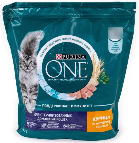Корм сухой для кошек Purina One стерилизованных, курица, 1.5кг