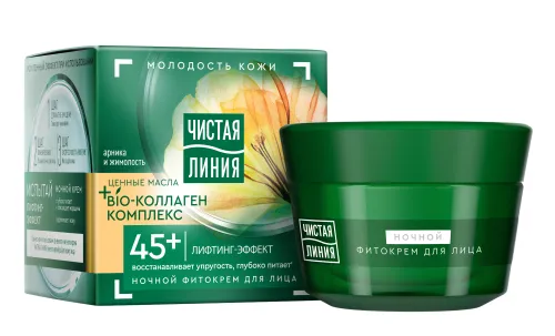 Чистая Линия Bio-коллаген комплекс Крем для лица ночной 45+ лифтинг-эффект, арника и жимолость, восстановление и питание 45мл