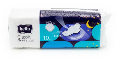 Прокладки женские гигиенические Bella / Белла Classic Nova Maxi 6 капель дышащие с крылышками 10шт. / средства личной гигиены