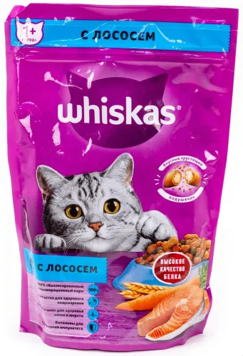 Корм сухой для кошек Whiskas / Вискас хрустящие подушечки с лососем, 350г / зоотовары