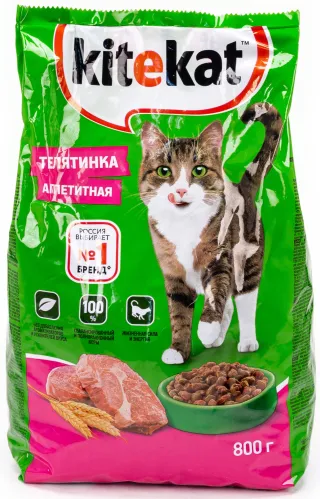 Корм сухой для кошек Kitekat / Китикет Телятинка аппетитная, хрустящие гранулы, 800г / зоотовары