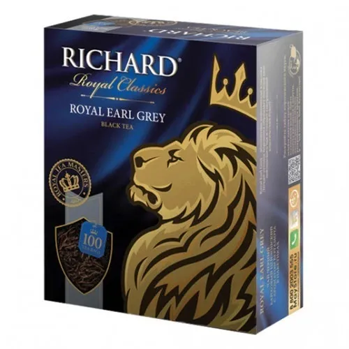 Чай черный Richard / Ричард Royal Earl Grey с ароматом бергамота пакетированный 200г 100шт. / горячие напитки