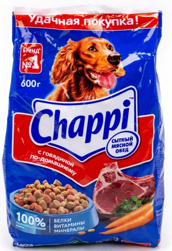 Корм сухой для собак Chappi / Чаппи Сытный Мясной обед с говядиной по-домашнему, хрустящие гранулы, 600г / зоотовары